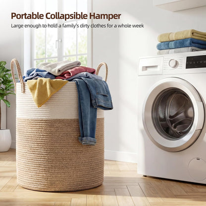 OIAHOMY 60L Nursery Hamper Laundry Basket Laundry Hamper Brown/White