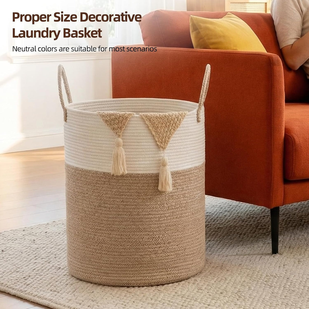 OIAHOMY 60L Nursery Hamper Laundry Basket Laundry Hamper Brown/White