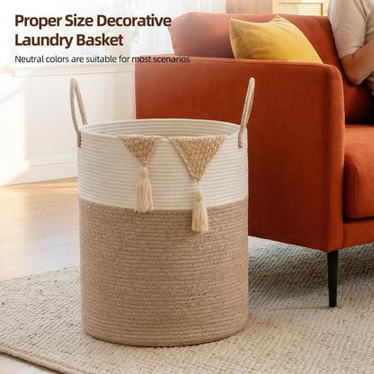 OIAHOMY 60L Nursery Hamper Laundry Basket Laundry Hamper Brown/White