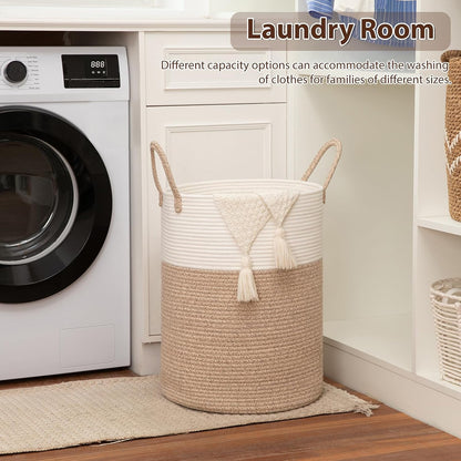 OIAHOMY 60L Nursery Hamper Laundry Basket Laundry Hamper Brown/White