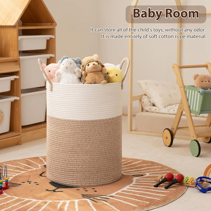 OIAHOMY 60L Nursery Hamper Laundry Basket Laundry Hamper Brown/White