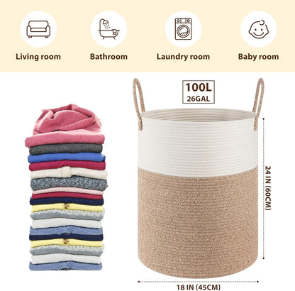 OIAHOMY 60L Nursery Hamper Laundry Basket Laundry Hamper Brown/White