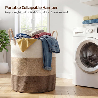 OIAHOMY 60L Nursery Hamper Laundry Basket Laundry Hamper Brown/White