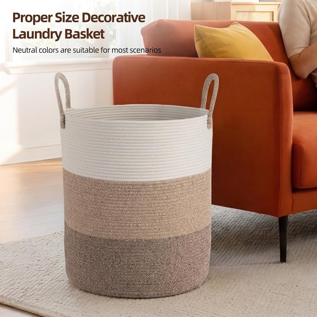 OIAHOMY 60L Nursery Hamper Laundry Basket Laundry Hamper Brown/White