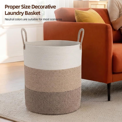 OIAHOMY 60L Nursery Hamper Laundry Basket Laundry Hamper Brown/White