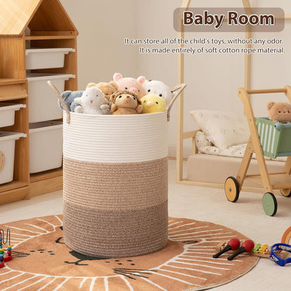 OIAHOMY 60L Nursery Hamper Laundry Basket Laundry Hamper Brown/White