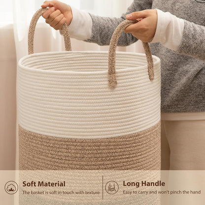 OIAHOMY 60L Nursery Hamper Laundry Basket Laundry Hamper Brown/White