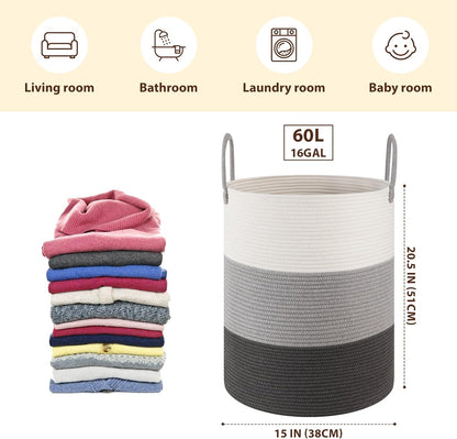 OIAHOMY 60L Nursery Hamper Laundry Basket Laundry Hamper Brown/White