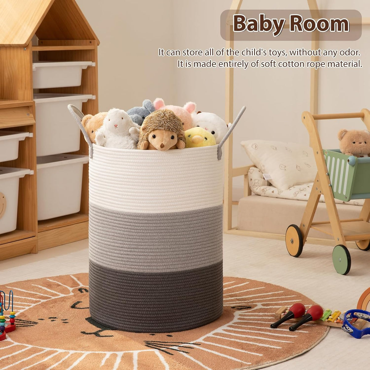OIAHOMY 60L Nursery Hamper Laundry Basket Laundry Hamper Brown/White