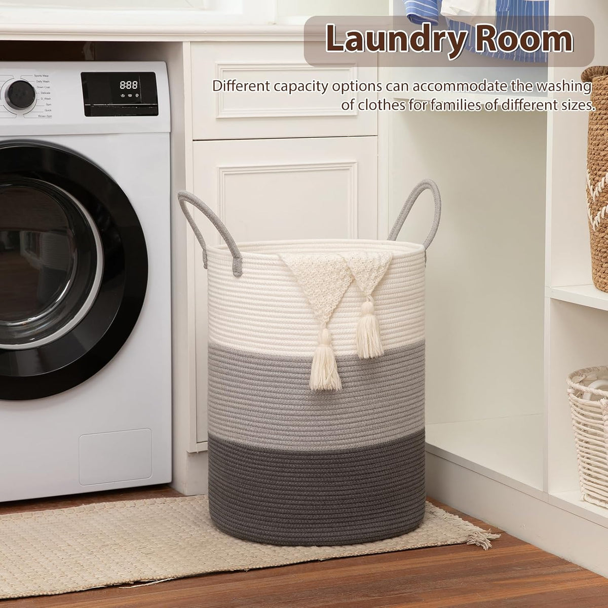 OIAHOMY 60L Nursery Hamper Laundry Basket Laundry Hamper Brown/White