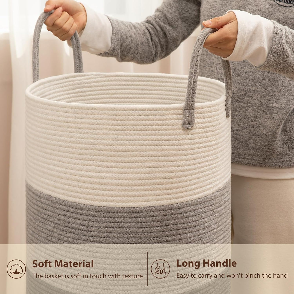 OIAHOMY 60L Nursery Hamper Laundry Basket Laundry Hamper Brown/White