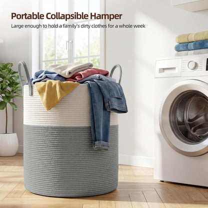 OIAHOMY 60L Nursery Hamper Laundry Basket Laundry Hamper Brown/White