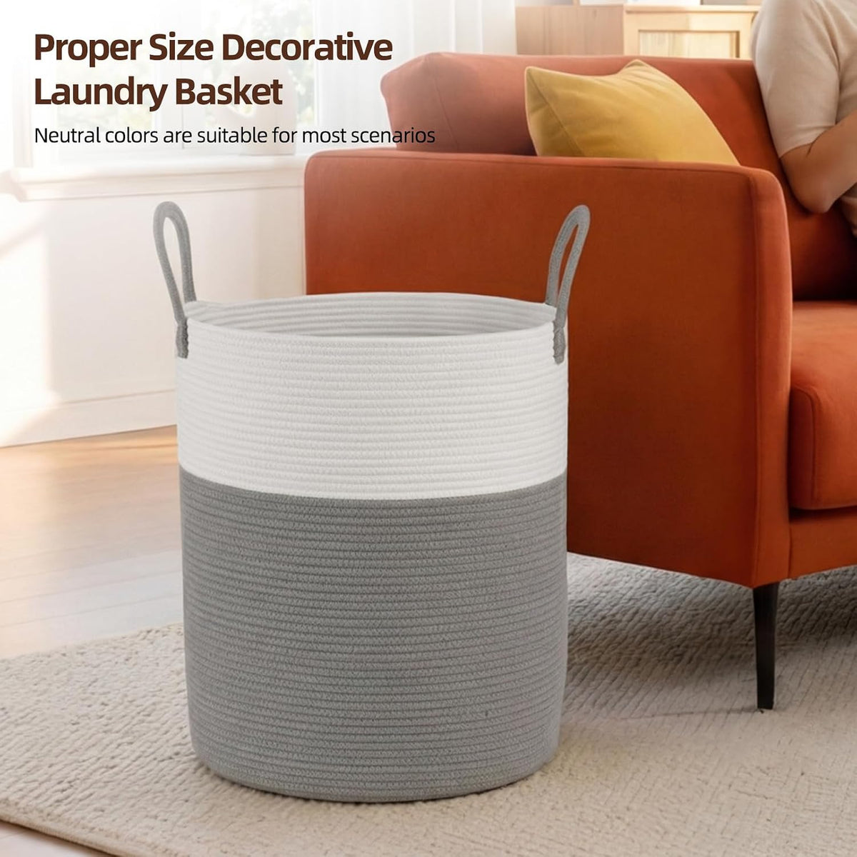 OIAHOMY 60L Nursery Hamper Laundry Basket Laundry Hamper Brown/White