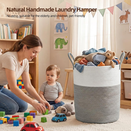 OIAHOMY 60L Nursery Hamper Laundry Basket Laundry Hamper Brown/White