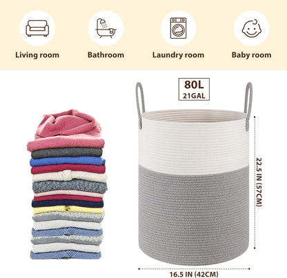 OIAHOMY 60L Nursery Hamper Laundry Basket Laundry Hamper Brown/White