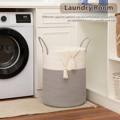 OIAHOMY 60L Nursery Hamper Laundry Basket Laundry Hamper Brown/White
