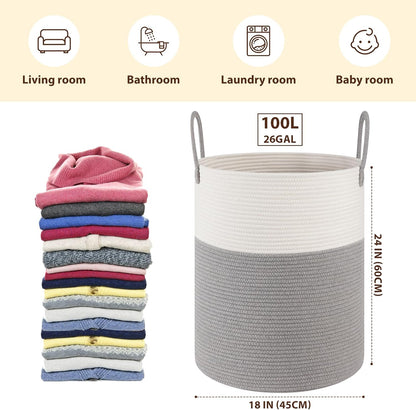 OIAHOMY 60L Nursery Hamper Laundry Basket Laundry Hamper Brown/White