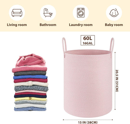 OIAHOMY 60L Nursery Hamper Laundry Basket Laundry Hamper Brown/White