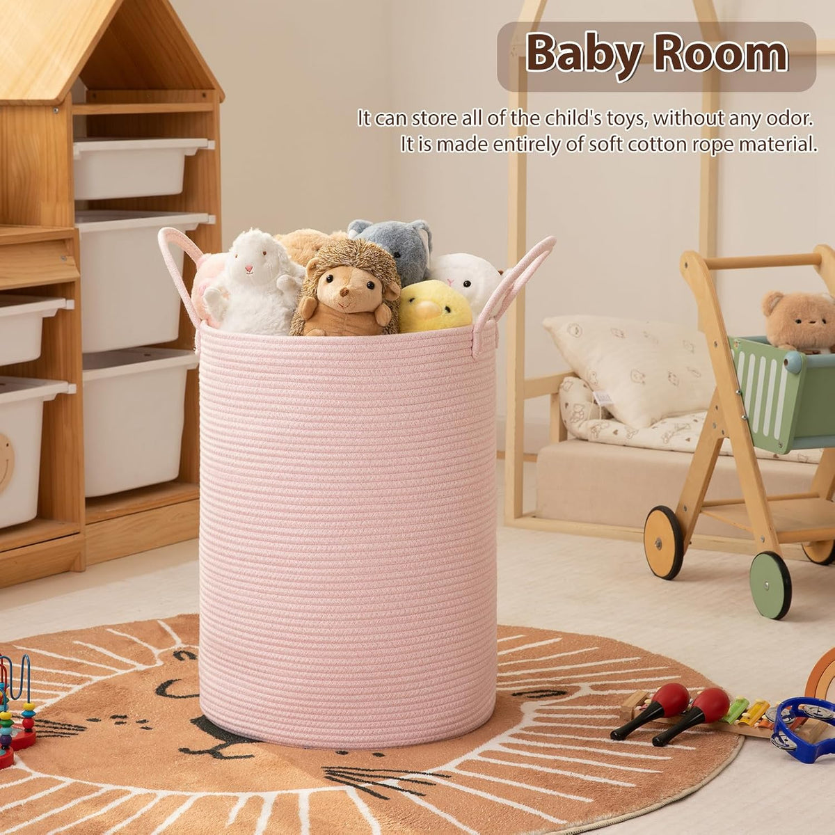 OIAHOMY 60L Nursery Hamper Laundry Basket Laundry Hamper Brown/White