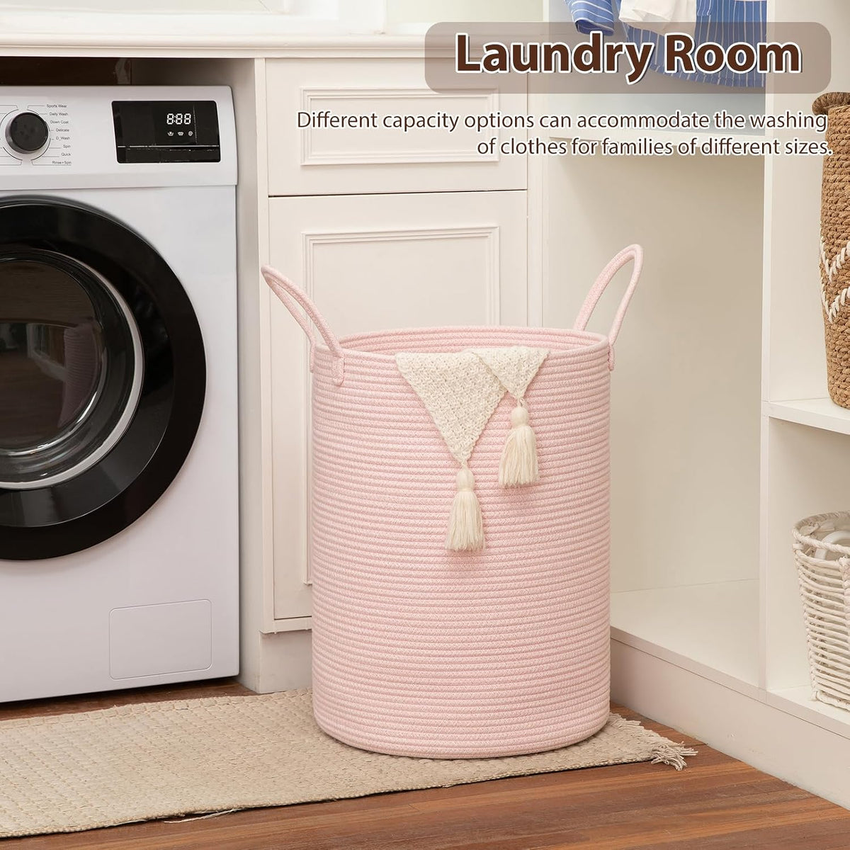 OIAHOMY 60L Nursery Hamper Laundry Basket Laundry Hamper Brown/White