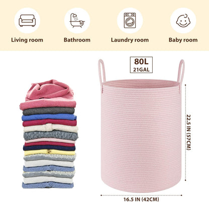 OIAHOMY 60L Nursery Hamper Laundry Basket Laundry Hamper Brown/White