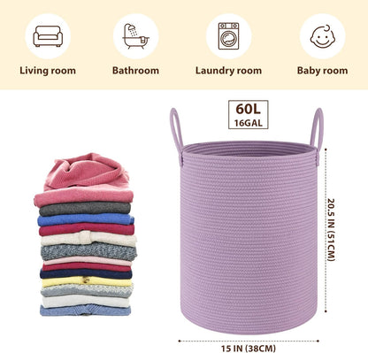 OIAHOMY 60L Nursery Hamper Laundry Basket Laundry Hamper Brown/White