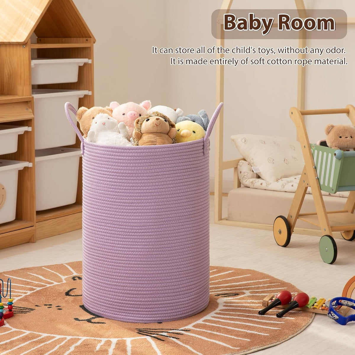 OIAHOMY 60L Nursery Hamper Laundry Basket Laundry Hamper Brown/White