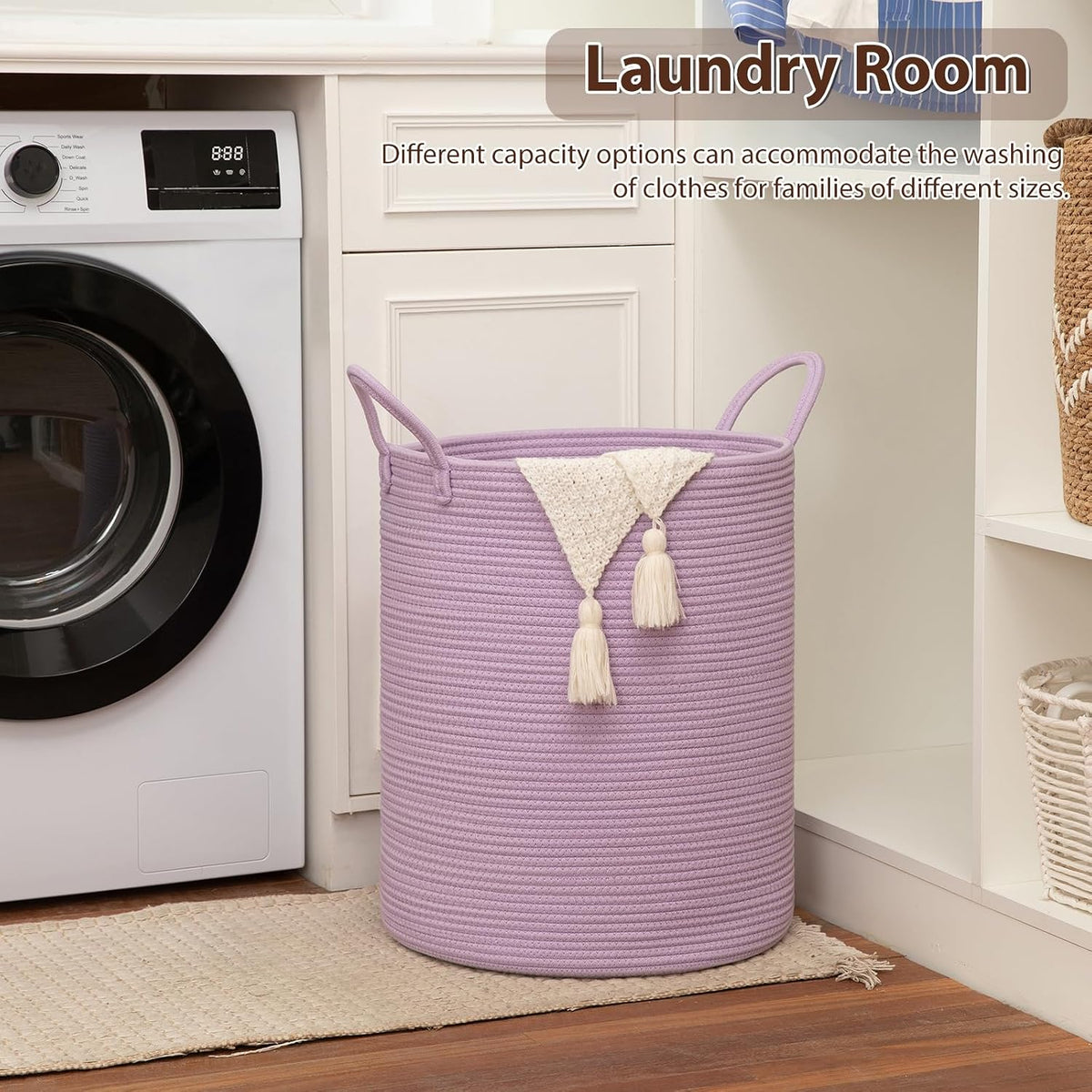 OIAHOMY 60L Nursery Hamper Laundry Basket Laundry Hamper Brown/White