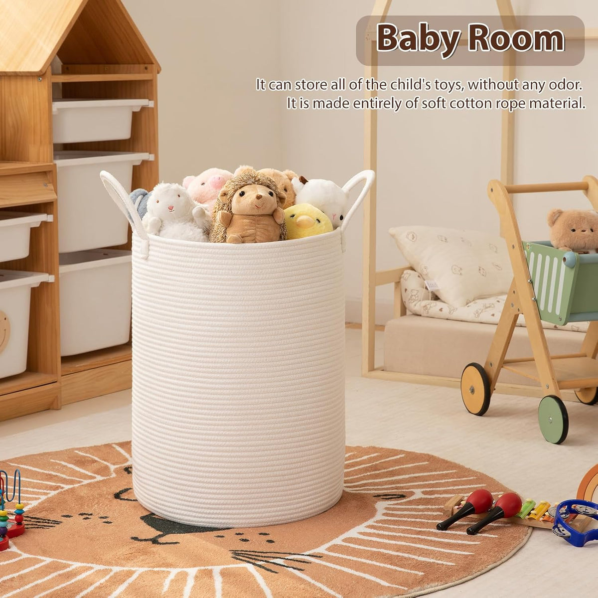OIAHOMY 60L Nursery Hamper Laundry Basket Laundry Hamper Brown/White