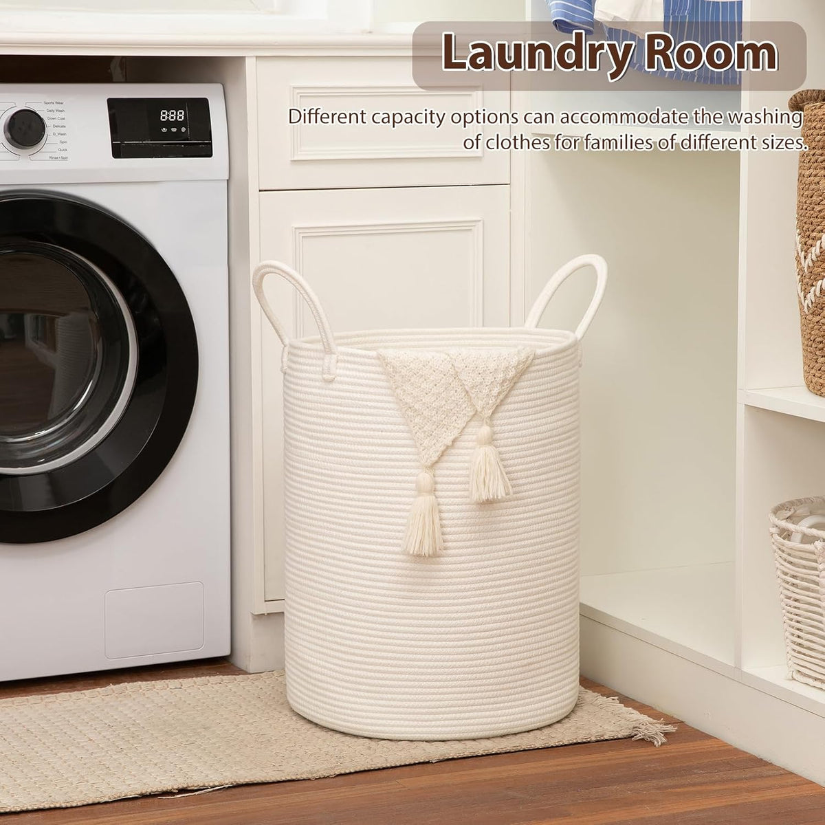 OIAHOMY 60L Nursery Hamper Laundry Basket Laundry Hamper Brown/White