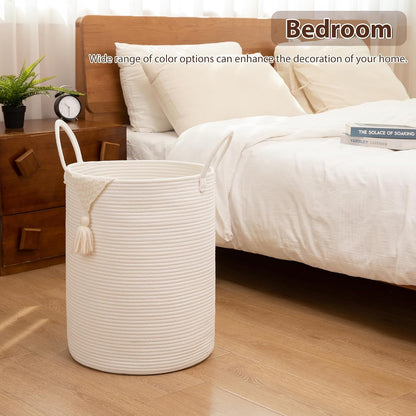 OIAHOMY 60L Nursery Hamper Laundry Basket Laundry Hamper Brown/White