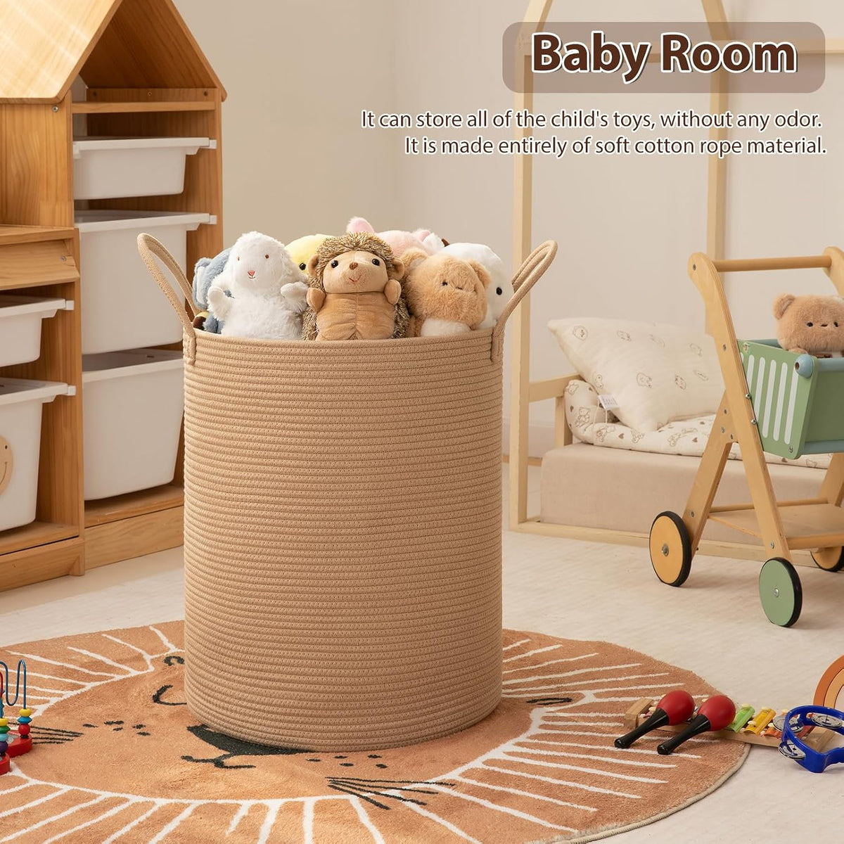 OIAHOMY 60L Nursery Hamper Laundry Basket Laundry Hamper Brown/White