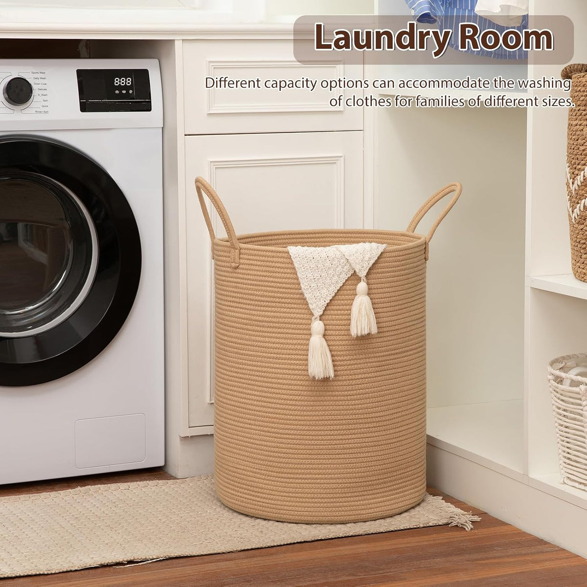 OIAHOMY 60L Nursery Hamper Laundry Basket Laundry Hamper Brown/White