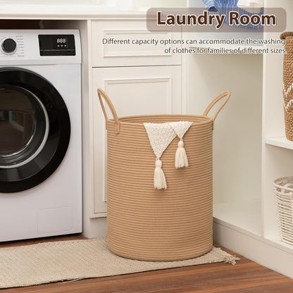 OIAHOMY 60L Nursery Hamper Laundry Basket Laundry Hamper Brown/White