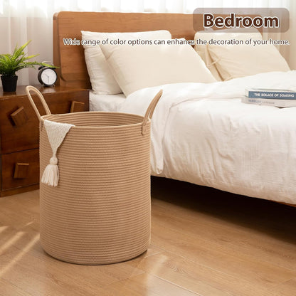 OIAHOMY 60L Nursery Hamper Laundry Basket Laundry Hamper Brown/White