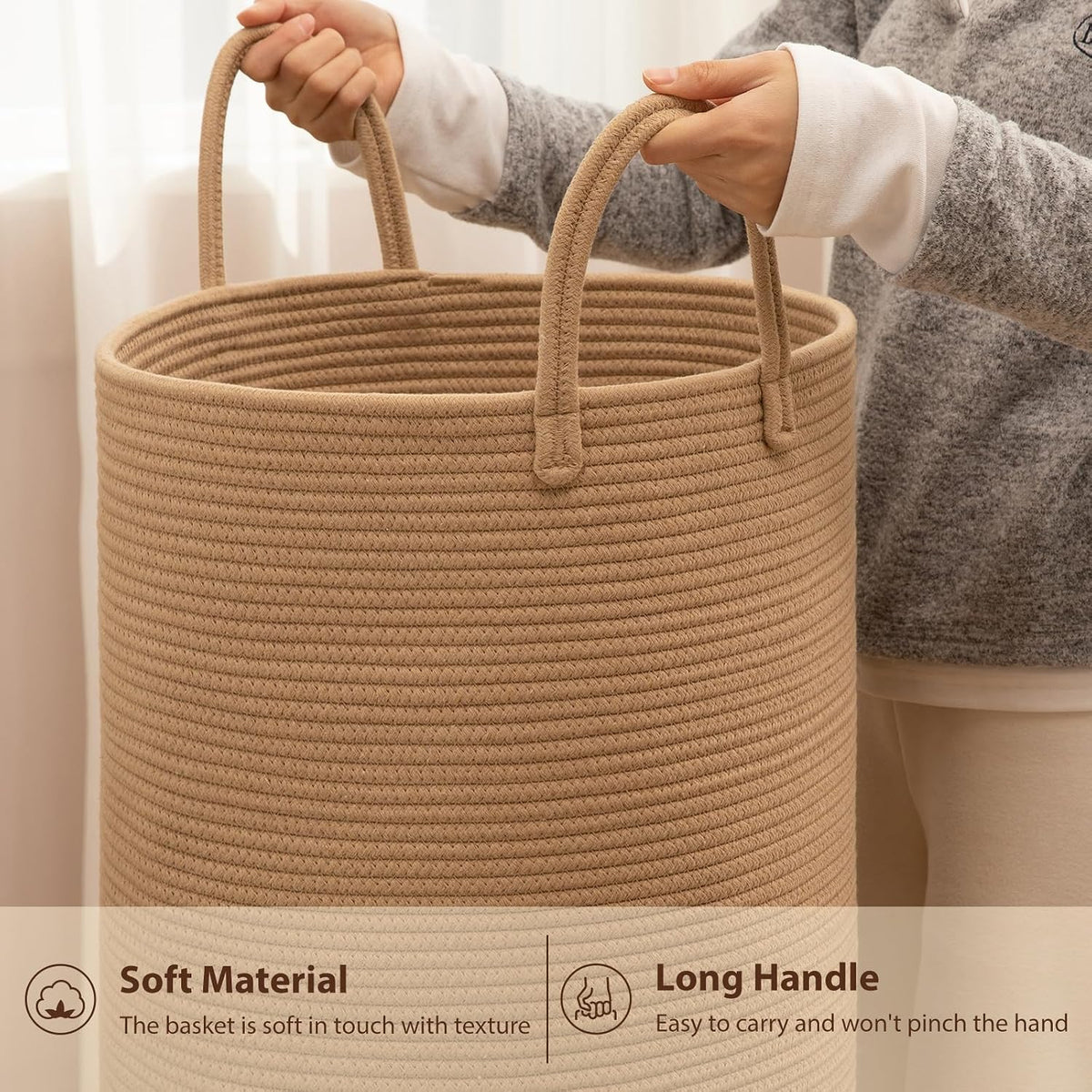 OIAHOMY 60L Nursery Hamper Laundry Basket Laundry Hamper Brown/White