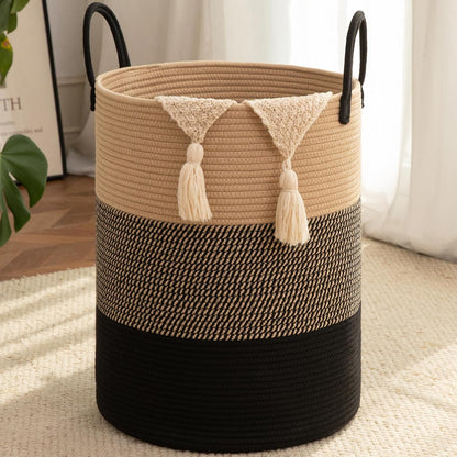 OIAHOMY 60L Nursery Hamper Laundry Basket Laundry Hamper Brown/White