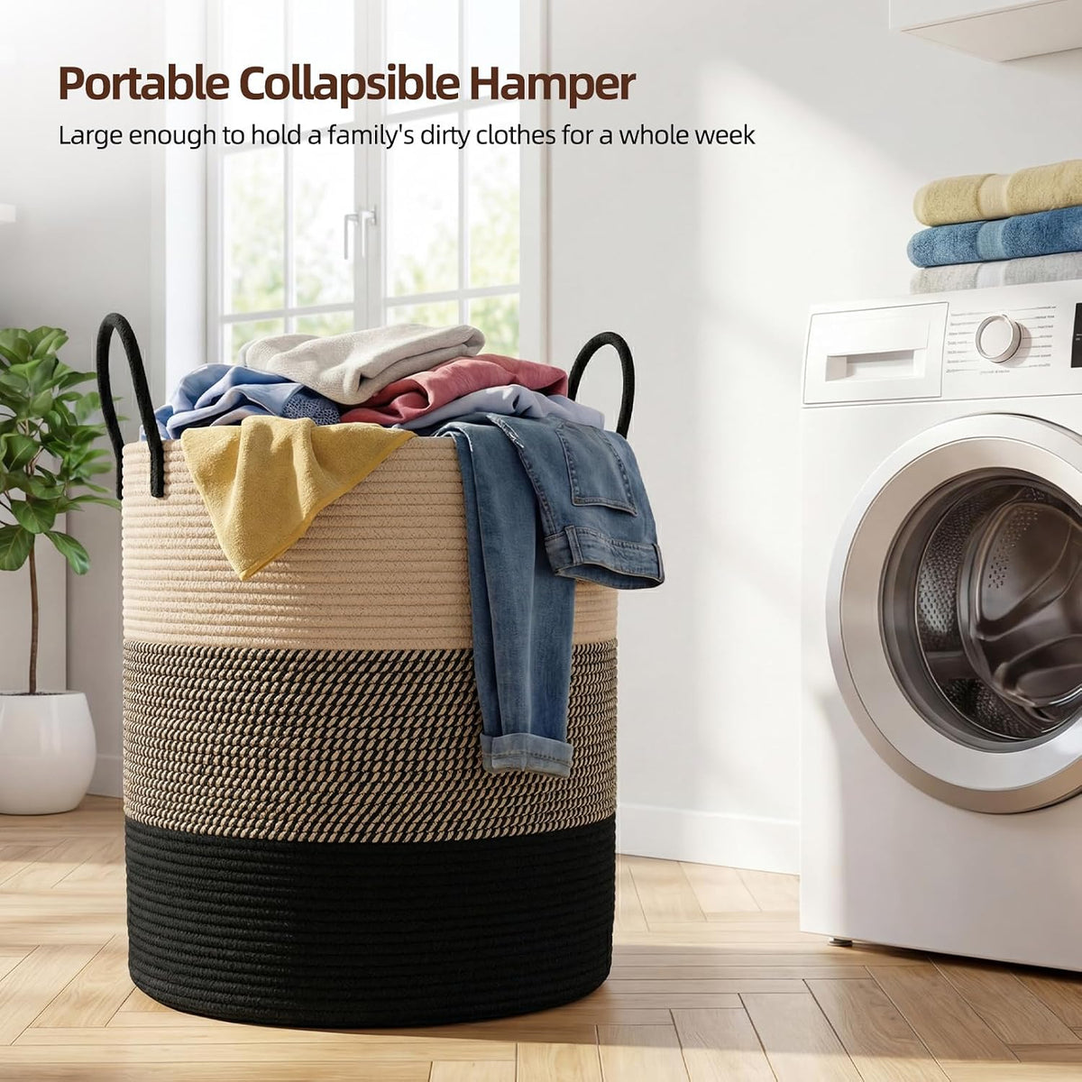 OIAHOMY 60L Nursery Hamper Laundry Basket Laundry Hamper Brown/White