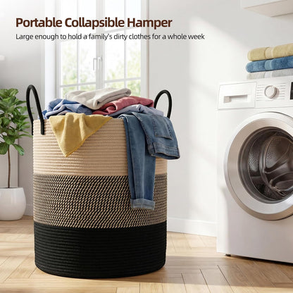 OIAHOMY 60L Nursery Hamper Laundry Basket Laundry Hamper Brown/White