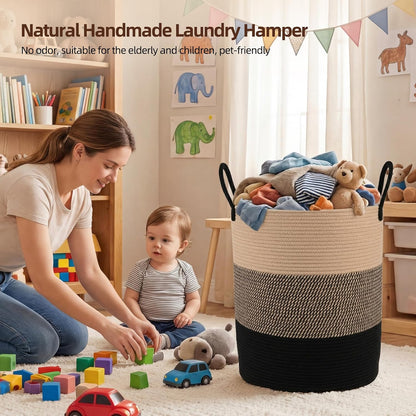 OIAHOMY 60L Nursery Hamper Laundry Basket Laundry Hamper Brown/White