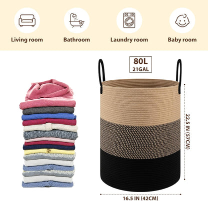OIAHOMY 60L Nursery Hamper Laundry Basket Laundry Hamper Brown/White