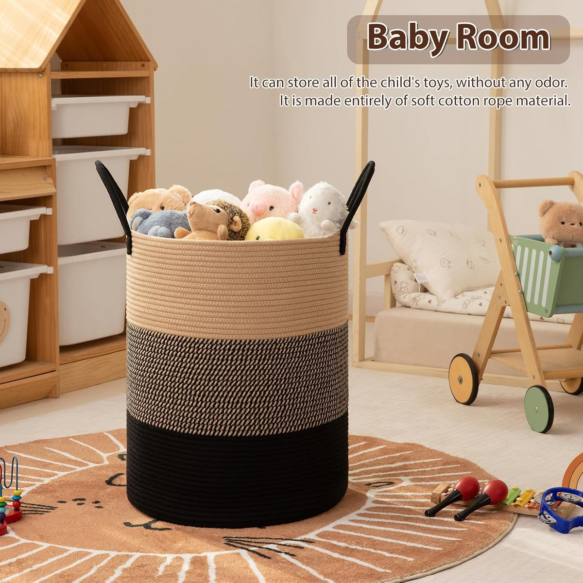 OIAHOMY 60L Nursery Hamper Laundry Basket Laundry Hamper Brown/White