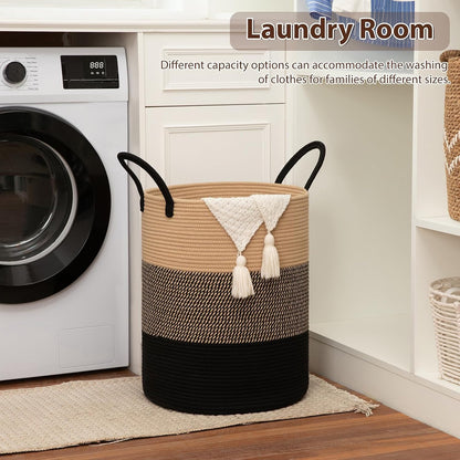 OIAHOMY 60L Nursery Hamper Laundry Basket Laundry Hamper Brown/White