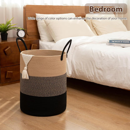 OIAHOMY 60L Nursery Hamper Laundry Basket Laundry Hamper Brown/White