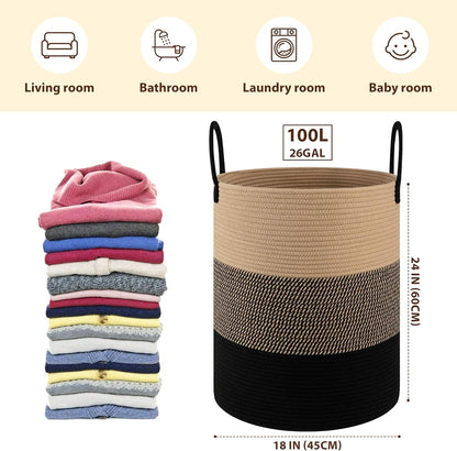 OIAHOMY 60L Nursery Hamper Laundry Basket Laundry Hamper Brown/White