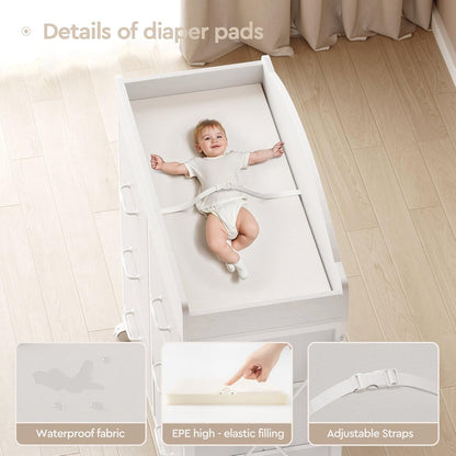 Changing Table Dresser, 6 Fabric Drawers, Mobile Storage, Brown