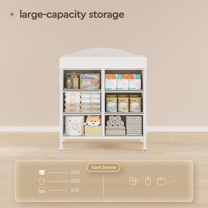 Changing Table Dresser, 6 Fabric Drawers, Mobile Storage, Brown