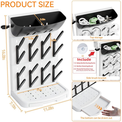SuoXing Vertical Baby Bottle Drying Rack with Brush- Hold 16 Bottles - Large Breast Pump,Bottle Dryer Rack for Kitchen Countertop,Space Saving Bottle Stand Holder for Pacifiers,Pump Accessories,Pink