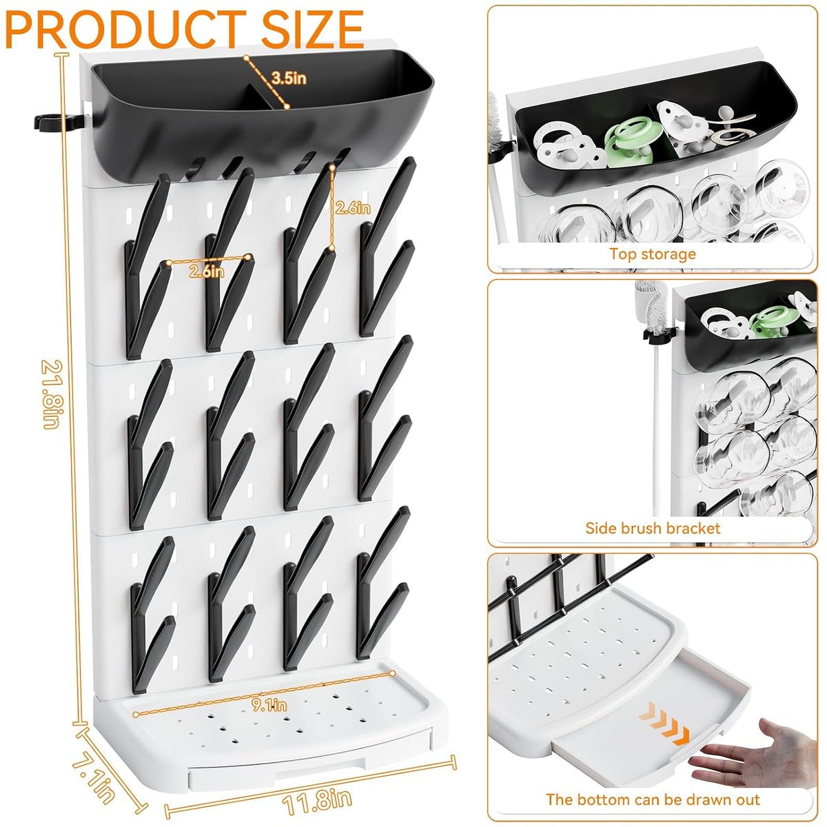 SuoXing Vertical Baby Bottle Drying Rack with Brush- Hold 16 Bottles - Large Breast Pump,Bottle Dryer Rack for Kitchen Countertop,Space Saving Bottle Stand Holder for Pacifiers,Pump Accessories,Pink