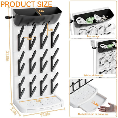 SuoXing Vertical Baby Bottle Drying Rack with Brush- Hold 16 Bottles - Large Breast Pump,Bottle Dryer Rack for Kitchen Countertop,Space Saving Bottle Stand Holder for Pacifiers,Pump Accessories,Pink
